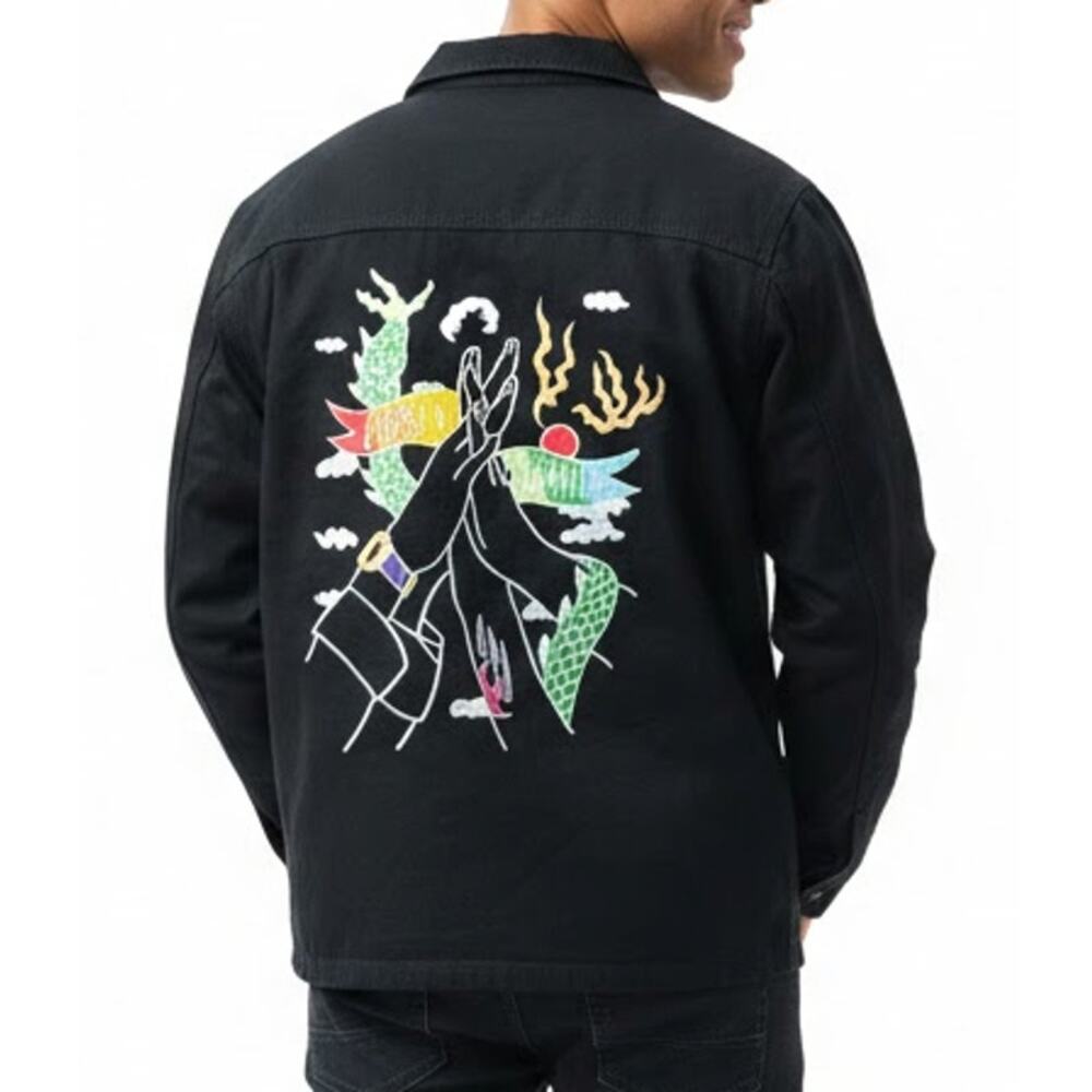 Vans Kaitlin Chan Black Embroidered Chosen Family Pride Drill Chore Coat Size L - Picture 2 of 13